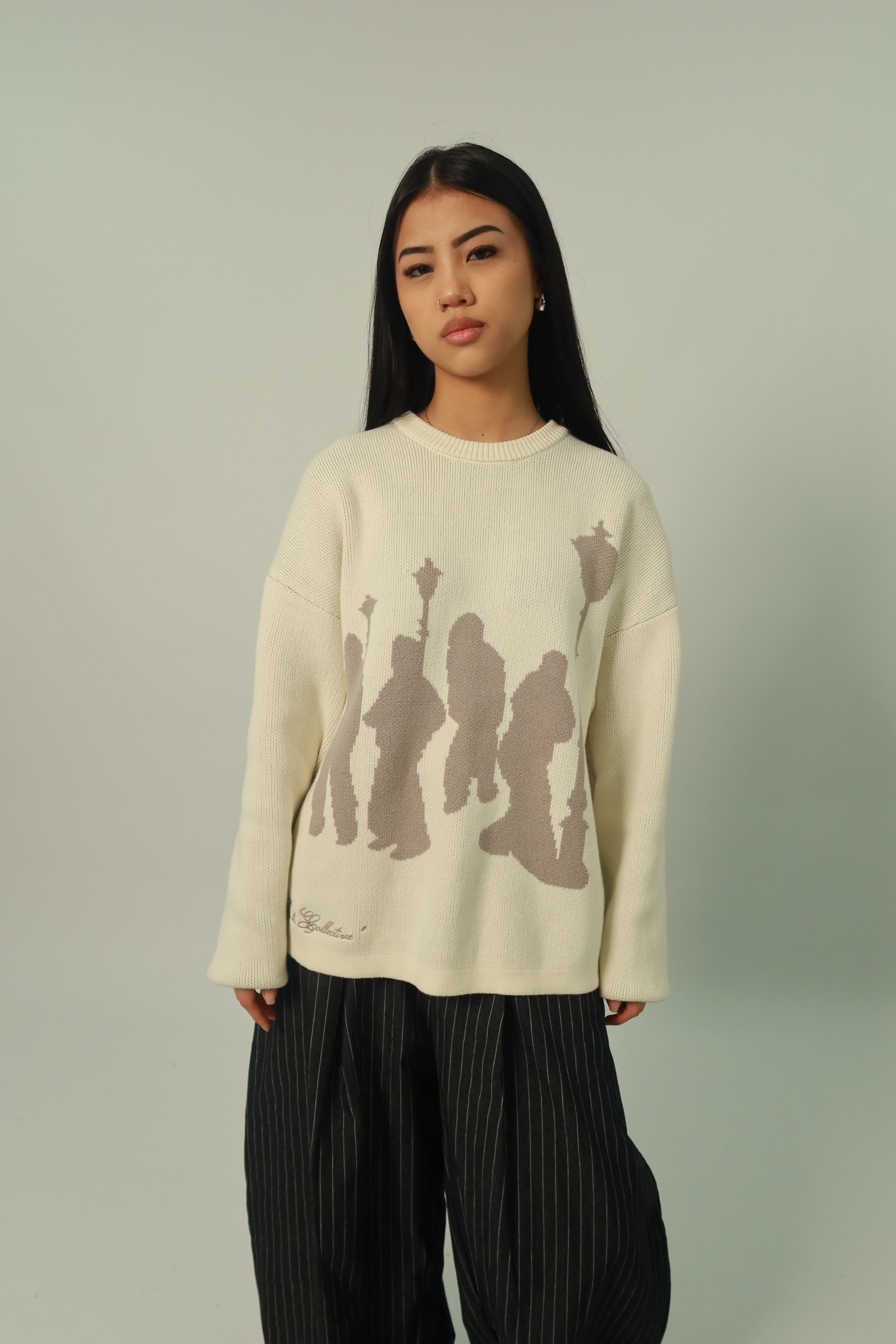 "For the collective" knit crewneck sweater (Bone Beige)
