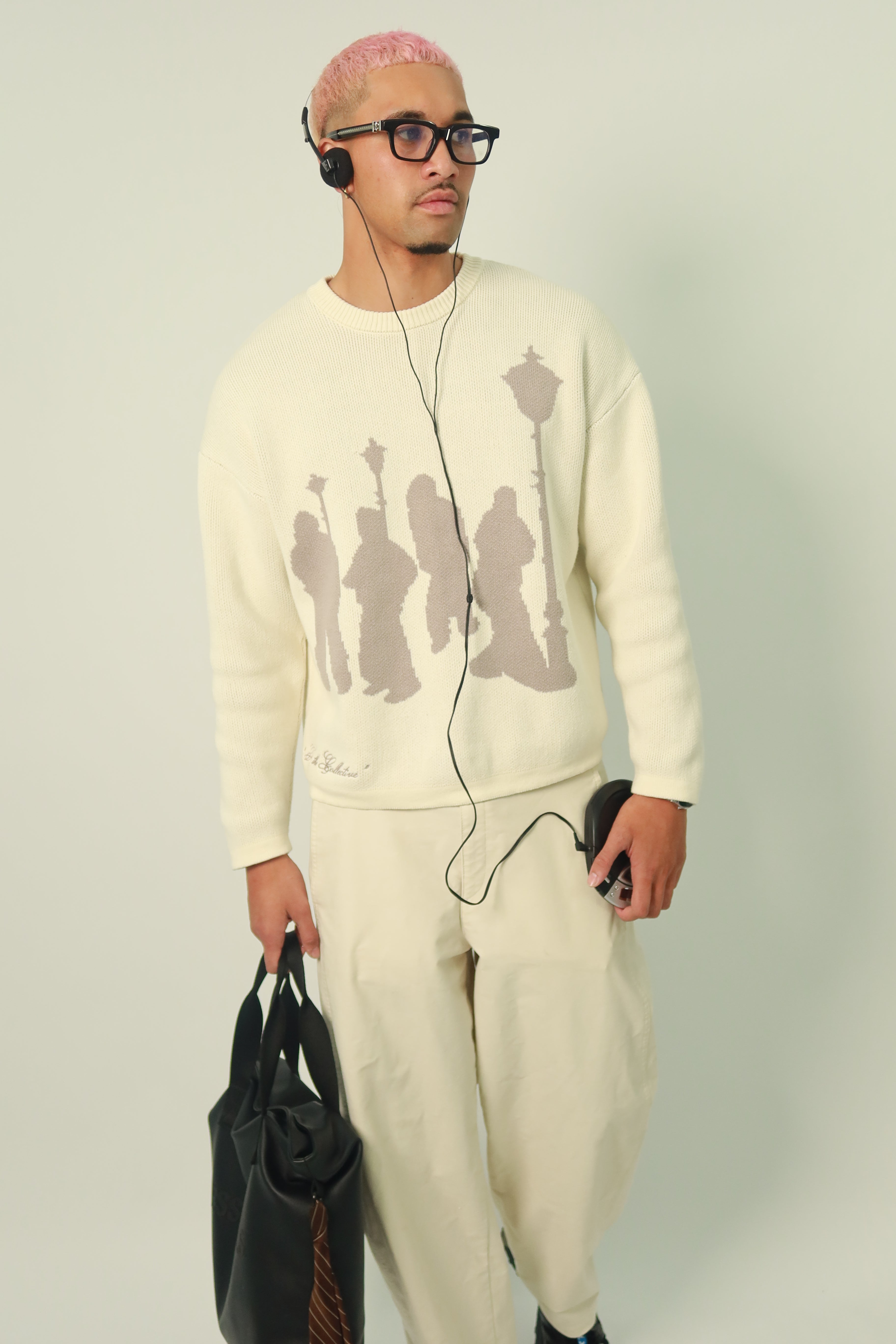 "For the collective" knit crewneck sweater (Bone Beige)